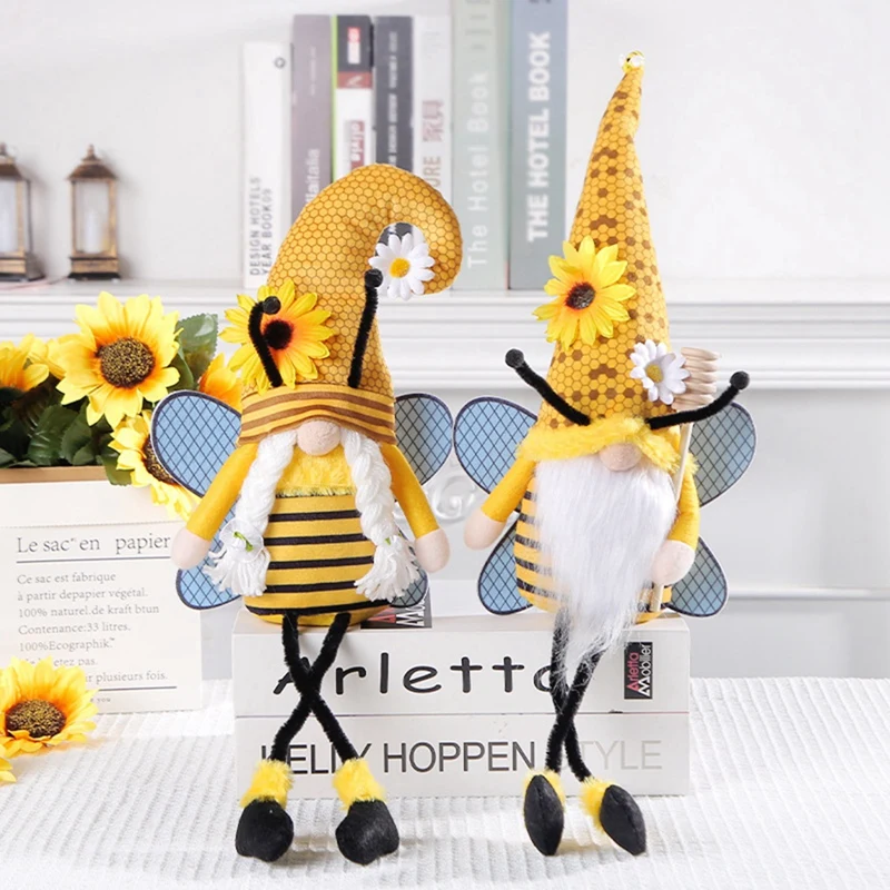 Bumblebee Gnome With Hanging Legs, Spring And Summer Sunflower Bee Gnome For Home Kitchen Shelf