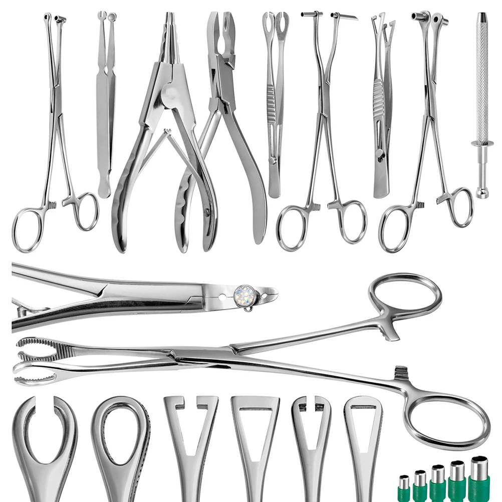 Body Piercing Needle Pipe Clamp Forceps Tweezers Open Close Ring Ball Plier Lip Belly Septum Surgical Steel Professional tools