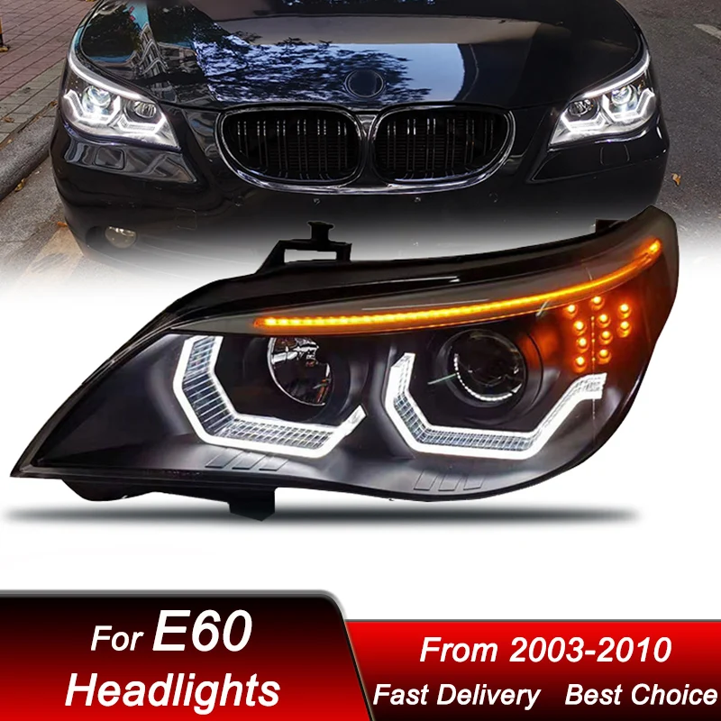 

Поп-автомобильные светодиодные фары для BMW 5-й серии E60 03-10, новый стиль, полная светодиодная сборка, обновление, аксессуары для линз проектора с высокой настройкой