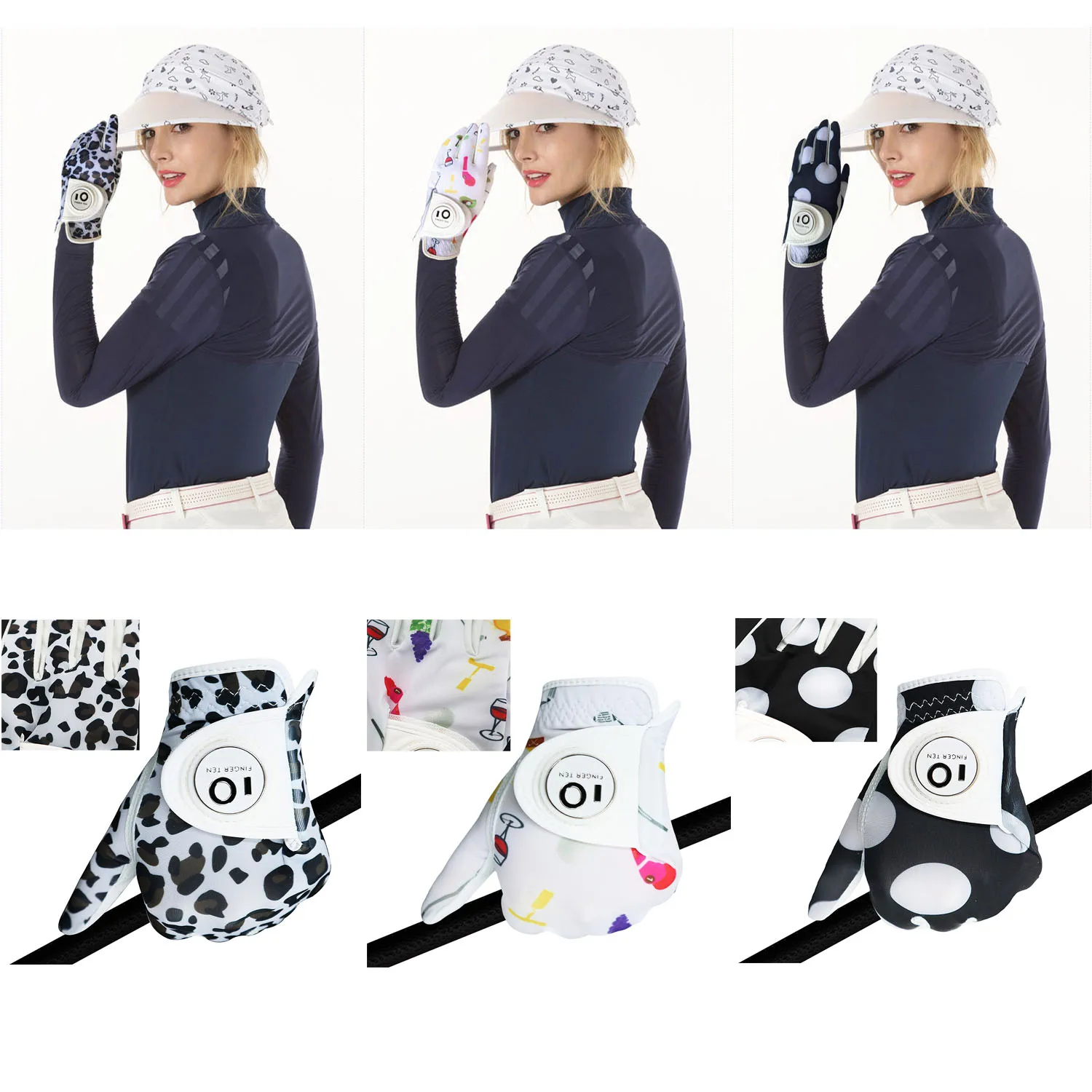 New Design Printed Premium Women\'s Golf Gloves Left Hand Right with Ball Marker Rh Lh Weathersof Grip Drop Shipping