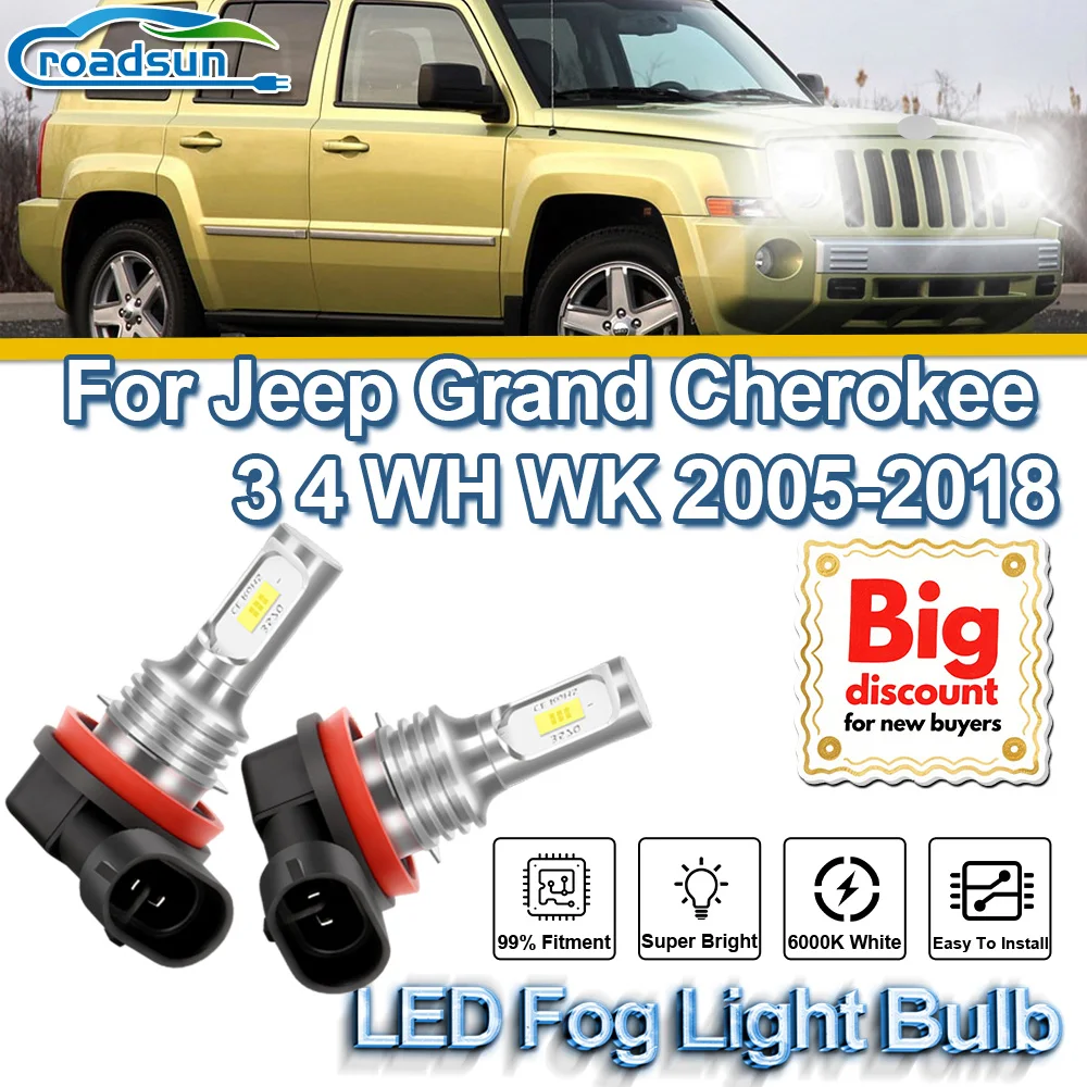 

ROADSUN For Jeep Grand Cherokee 3 4 WH WK 2005 2006 2007 2008 2009 2010 2011 2012 2013-2018 LED Fog Light Bulbs Fog Lamp Ampoule