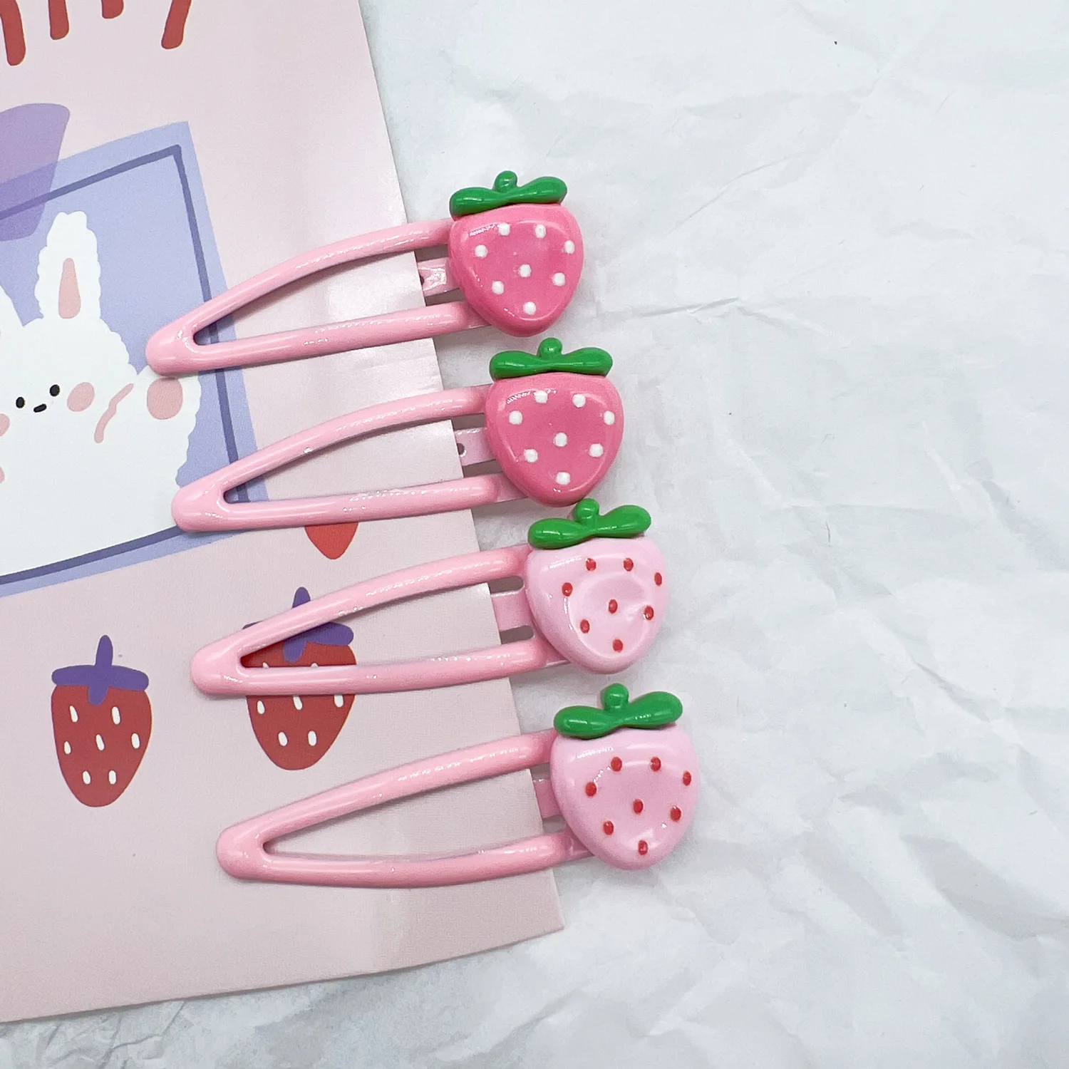 4 unids/set de pinzas para el cabello de fresas tiernas de color rosa para niñas, pasadores de horquilla de estilo chino, accesorios para el cabello para niños