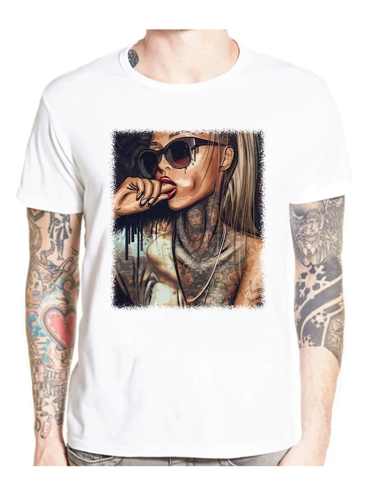 T-Shirt Hot Sexy Tattoo Art Girl Pinup Pin-Up Fresh Swag Gangster Gangsta polyester Tshirt Hip Hop Tees Harajuku Streetwear