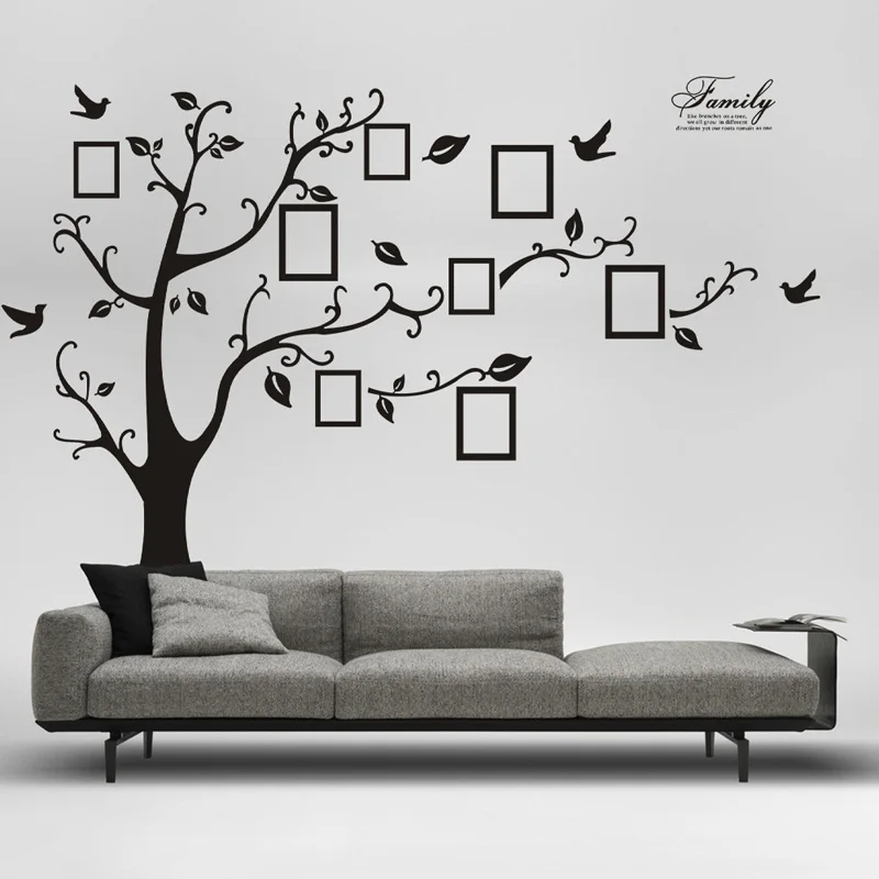 Large 250*180cm/99*71in 3D Black DIY Photo Tree Wall Sticker Decals/Adhesive Family PVC Wall Stickers Mural Art Home Decor