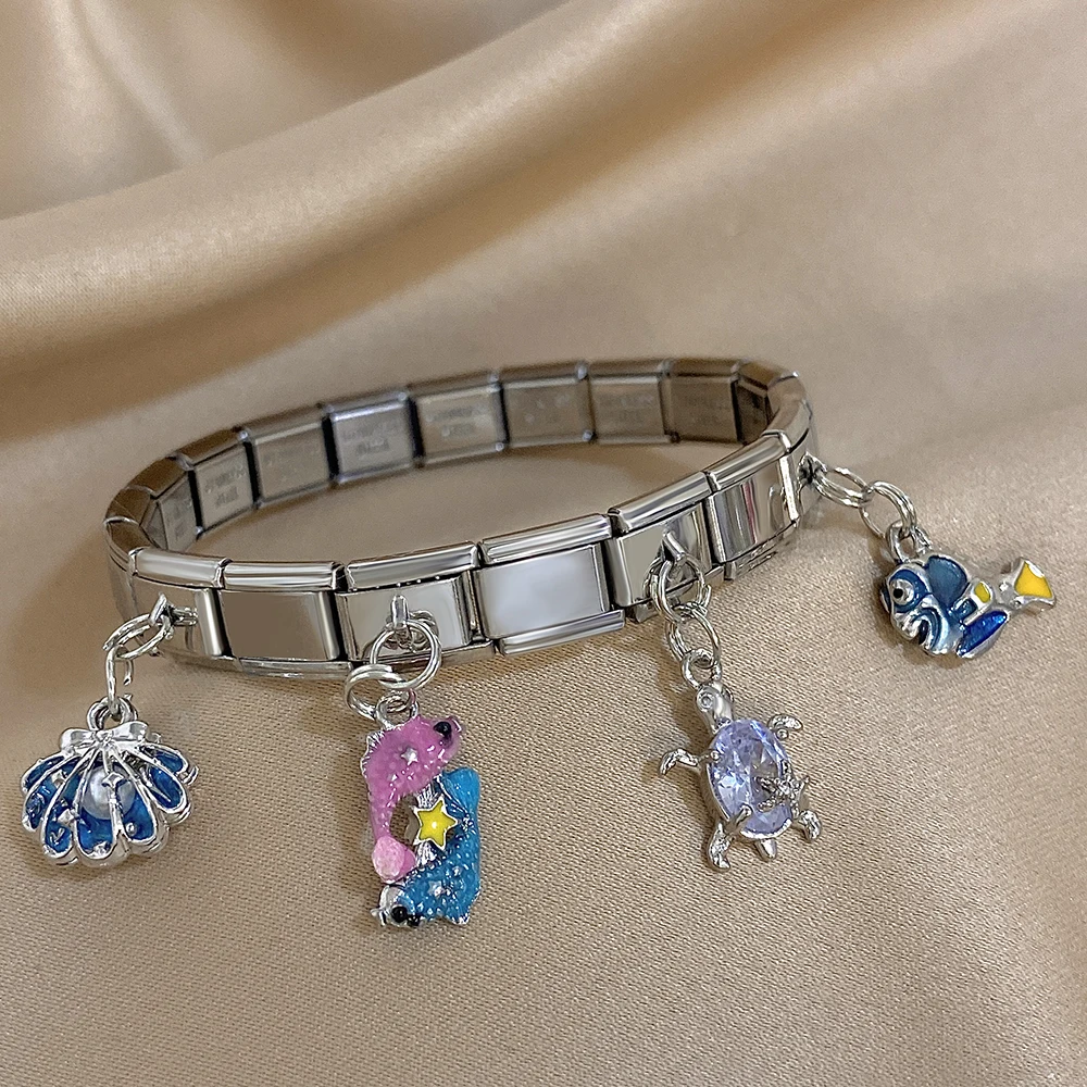 

DODOHAO Shell Carp Charms Bracelets For Women Stretch Bangles Watch Band Elastic Bracelet Stainess Steel Fashion Jewelry Gifts