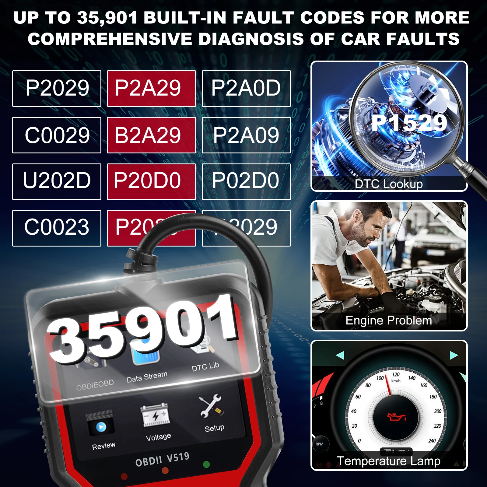 V519 RED Car Diagnostic Scanner Tool Automotive OBD2 Scanner for Engine Health Check with Color Screen 2026