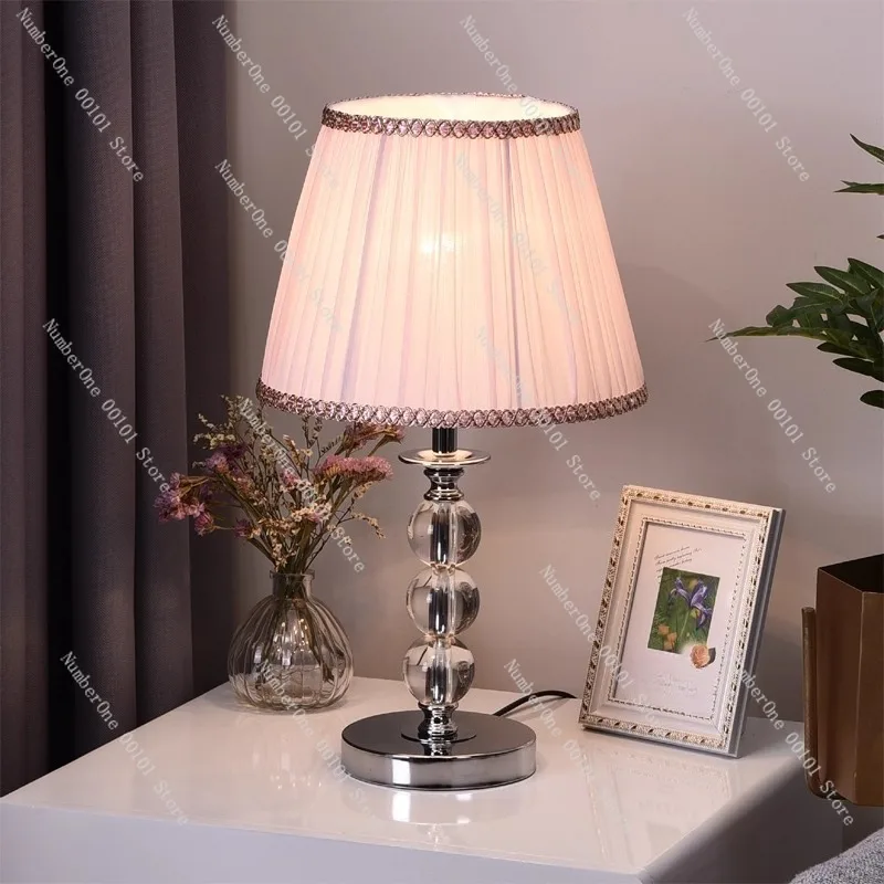 Crystal Bedside Touch Lamp,Elegant Warm Pink Ambient Lighting,Modern European Romantic Bedroom Decoration,Suitable