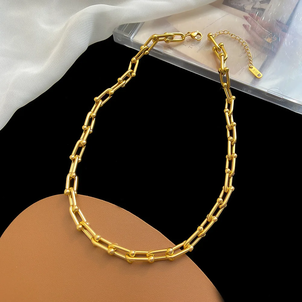 Europe and the United States 18K gold-plated stainless steel U-shaped necklace personality jewelry horseshoe U-shaped choker