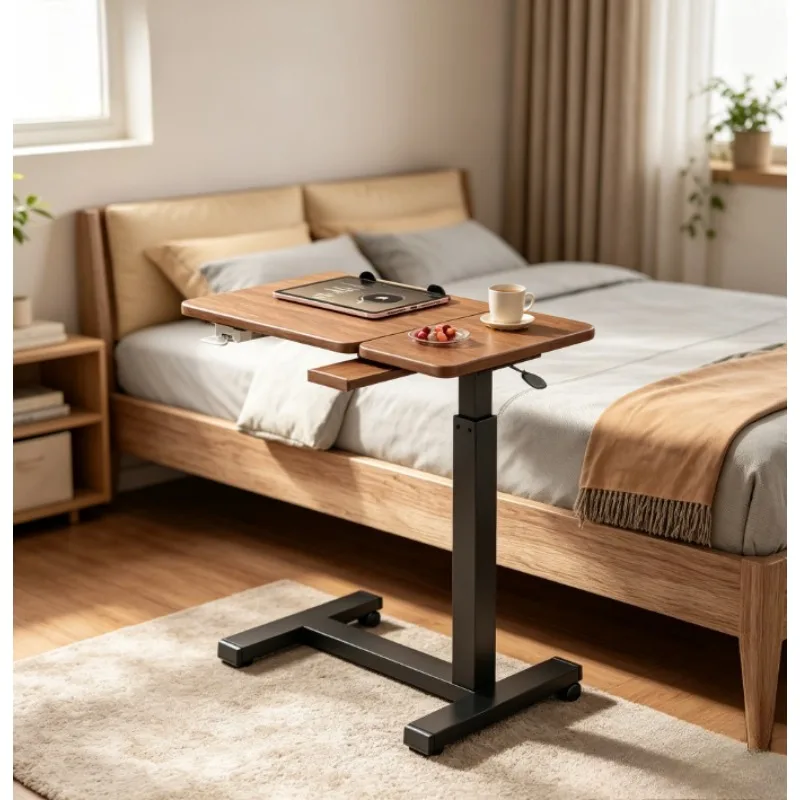 Height Adjustable Bedside Desk, Mobile Overbed Table with Wheels, Rolling Laptop Desk for Bed, Sofa, Home Office, Students