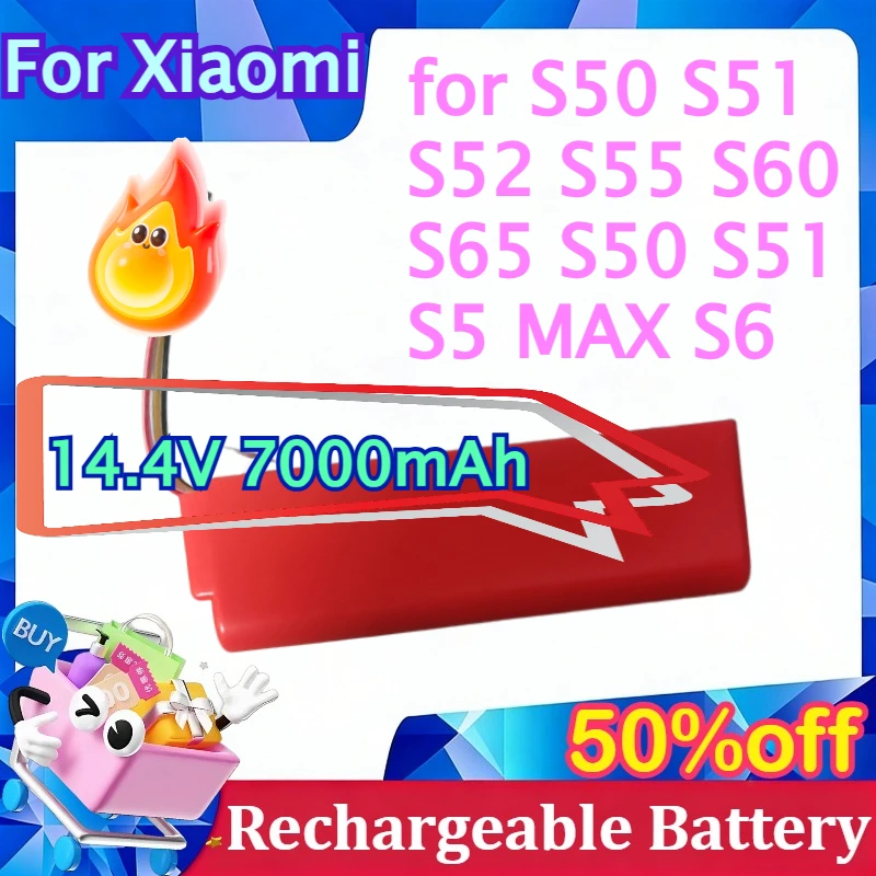 

For Xiaomi S50 S51 S52 S55 S60 S65 S5 MAX S6 for Roborock Vacuum Cleaner Li-ion Replacement Battery 14.4V 7000mAh