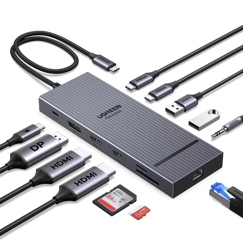 UGREEN 12-in-1 USB HUB Type-C to 2HDMI 4K120Hz DP USB3.2 10Gbps SD/TF…