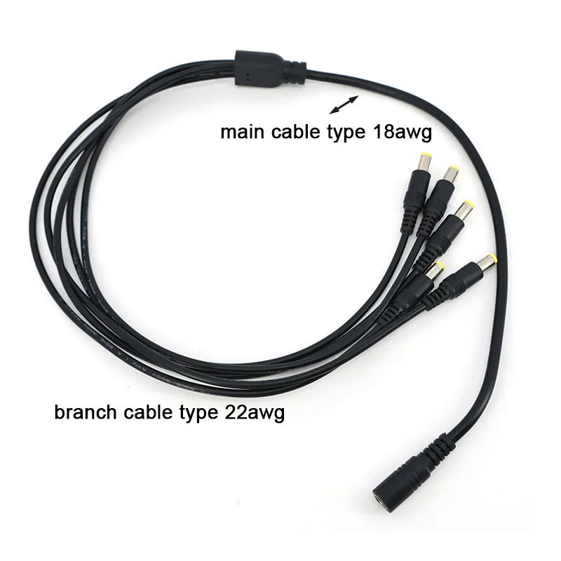 70cm 1 to 5 way Splitter Cable 5.5*2.1mm female to male main cable 18awg branch cable 22awg 12V DC Power Supply Adapter C1