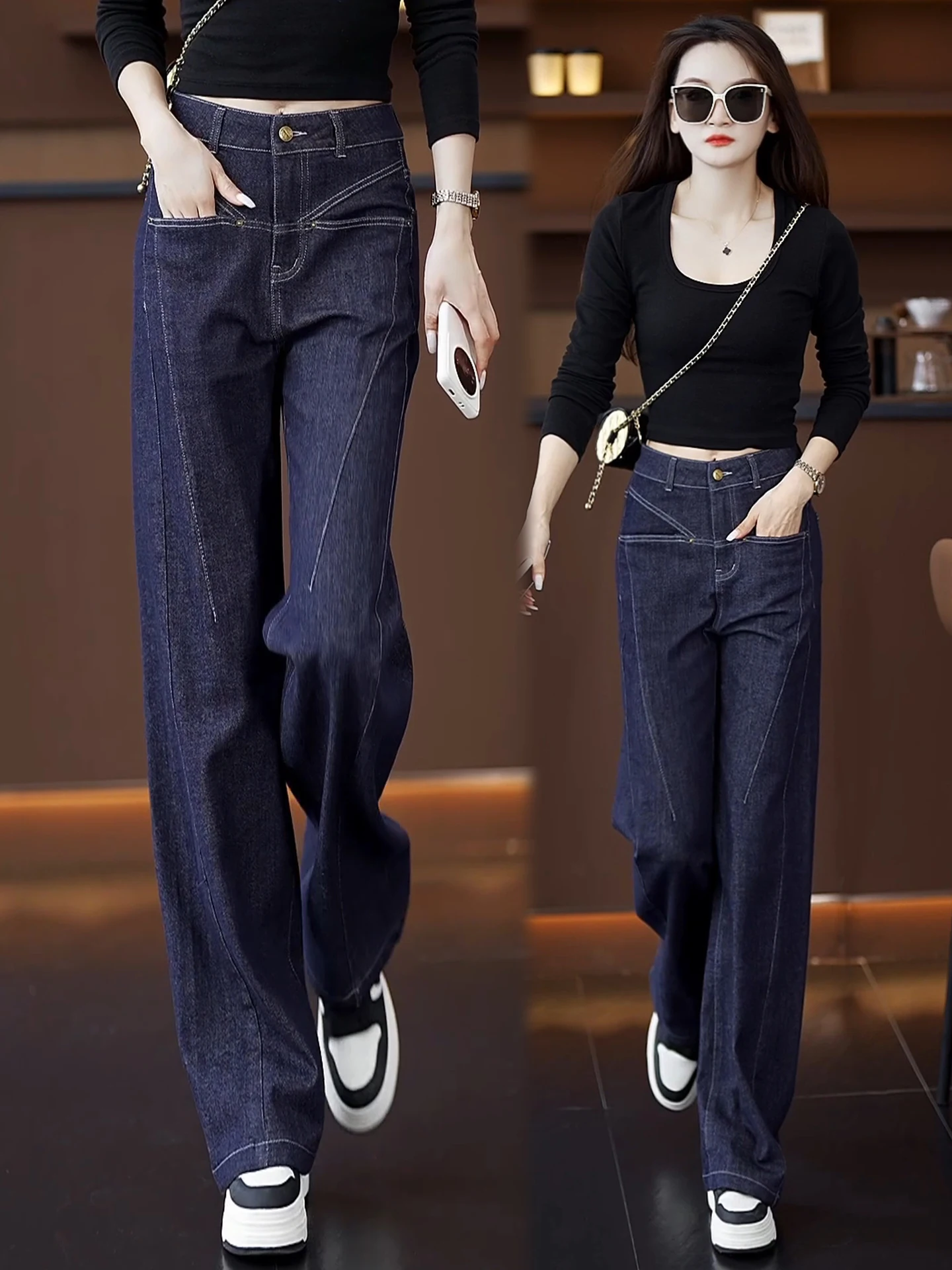 

Женские джинсы Deep Blue Slim Fit с широкими штанинами, новые, ретро, с высокой талией, утепленные флисом, прямые брюки для весны, осени и зимы