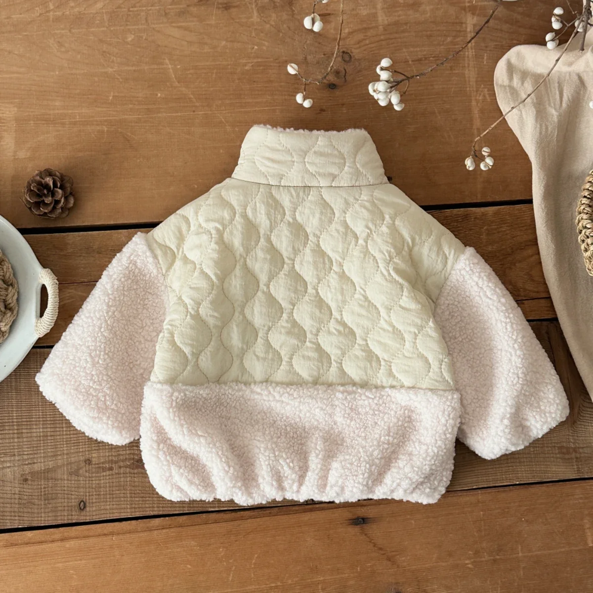 Toddler Baby Girls Winter Jackets Lamb Wool Color Blocked Cotton Clothing Warm Turtleneck Long Sleeve Soft Children Clothes
