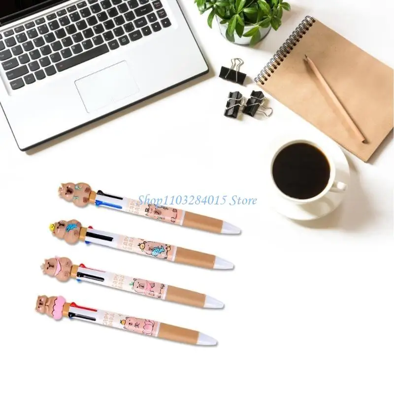 

R6FF Cartoon Ballpoint Pen for Office School Students Kids Gifts, 4-in-1 Colored Pen Retractable Multicolor Ballpoint Pen