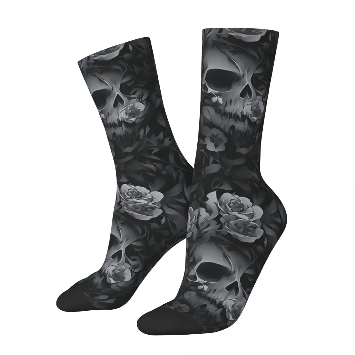 Monochrome Camouflage Skull Roses Stockings Unisex Men Goth Socks Warm Soft Casual Socks Autumn Anti Slip Pattern Socks Present