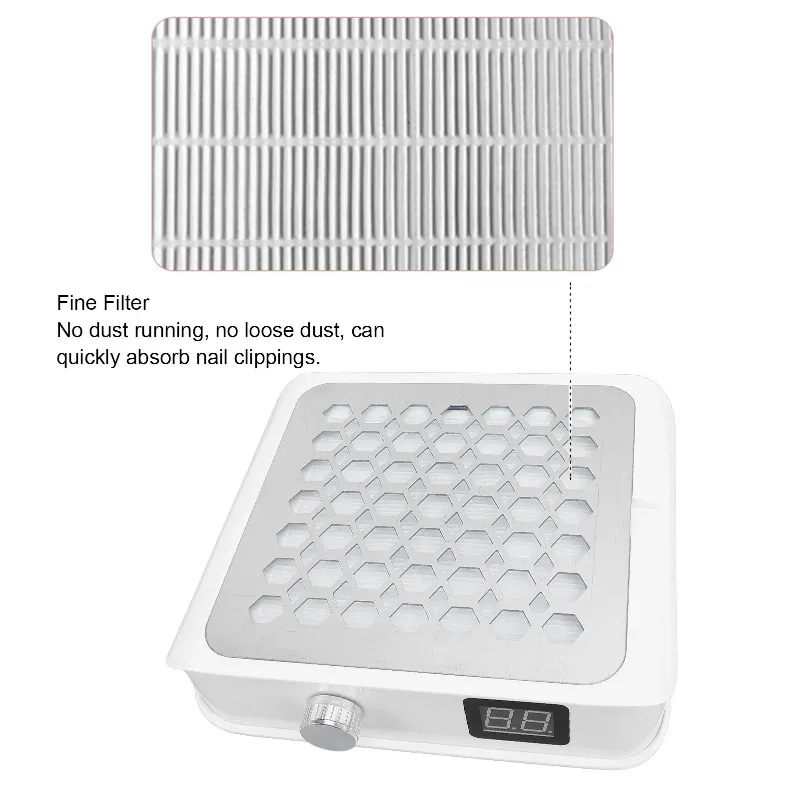 Nail Vacuum Dust Collector Strong Suction Quiet White Nail Fan Dust Collector 60W Stepless Speed Adjustable for Nail Polishing