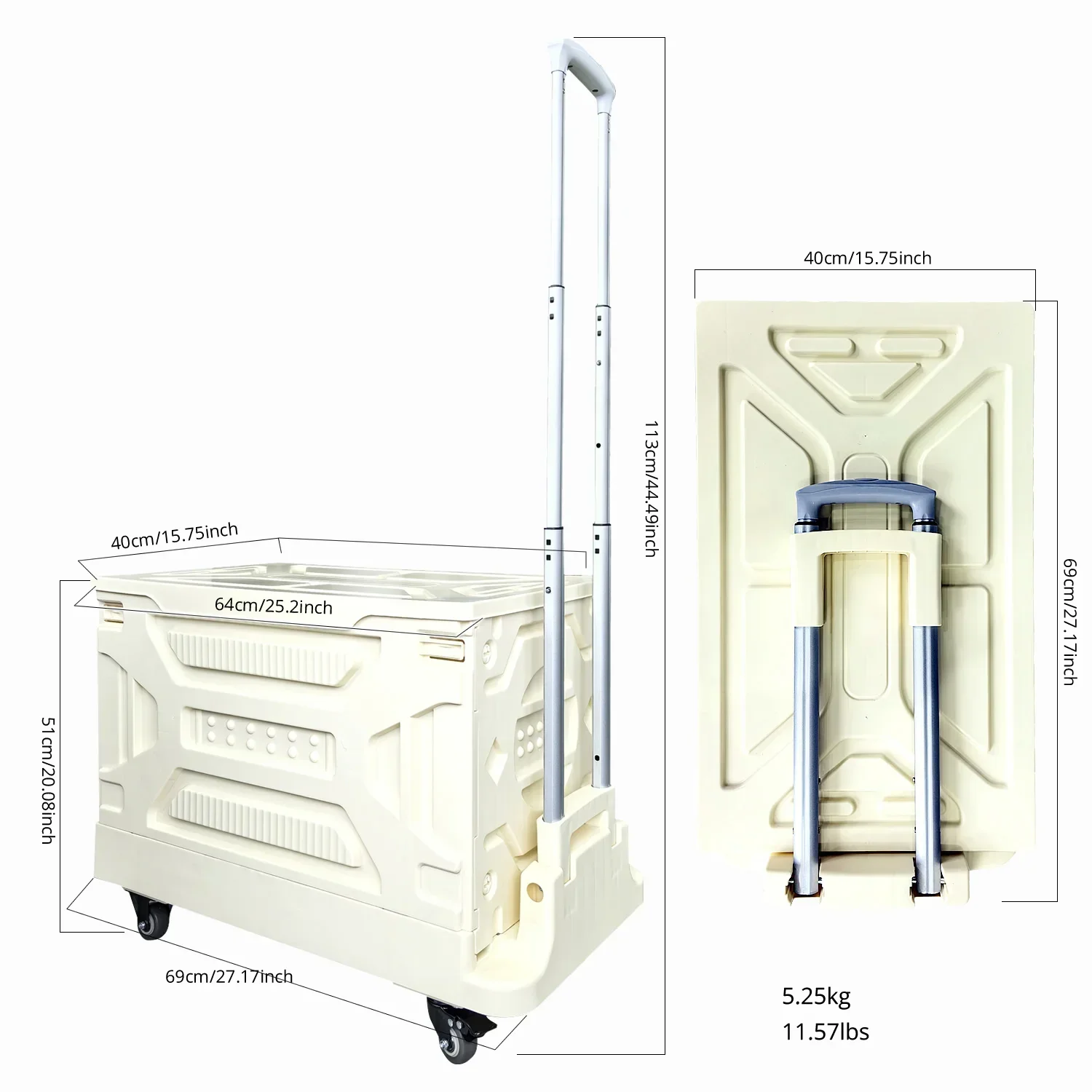 Folding Rolling Cart With Retractable Handle With 4 Wheels For Lightening The Load Of Travelling Shopping