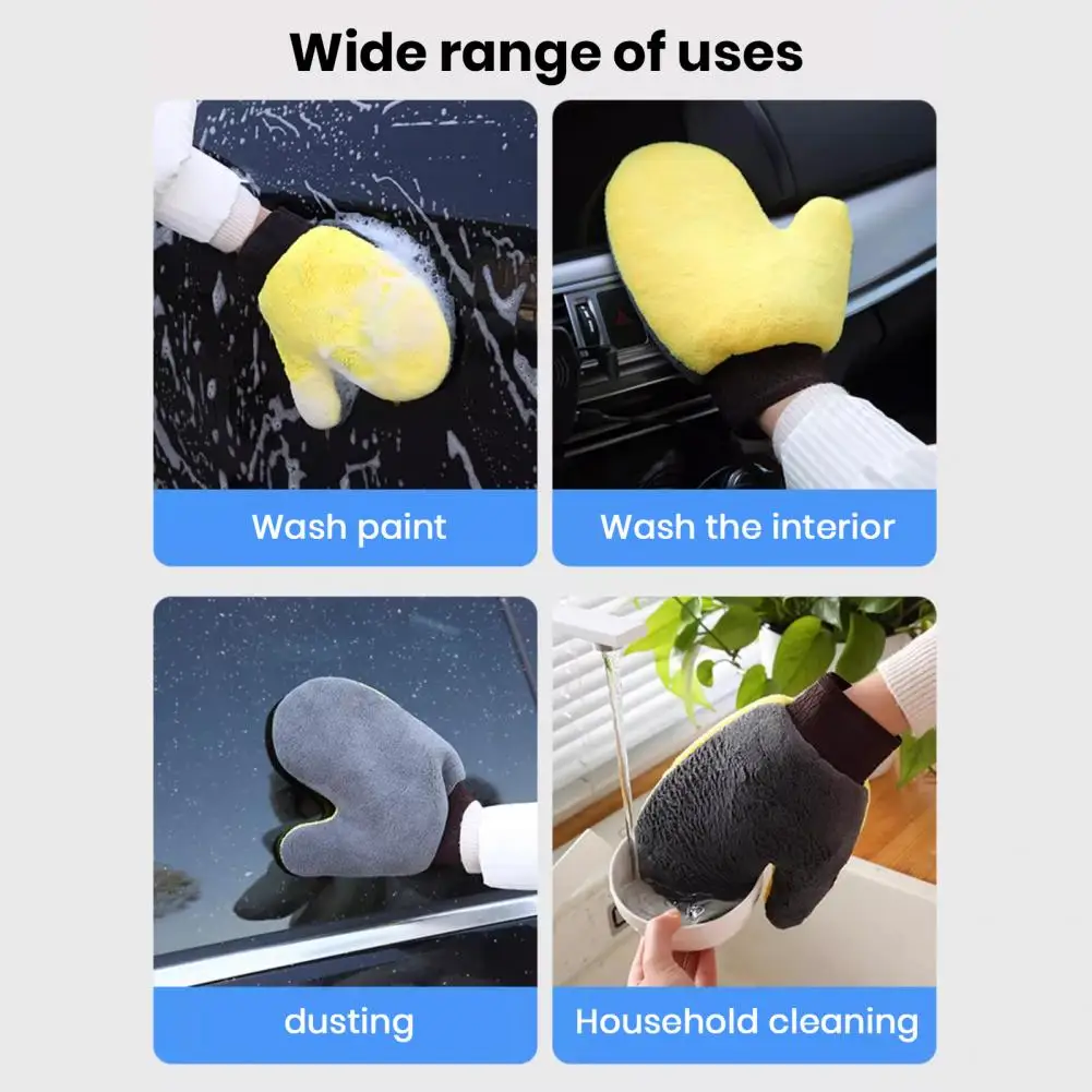 1Pc Car Wash Mitt with Thumb Coral Fleece Double-sided Absorbent Auto Cleaning Glove Detailing Beauty Washing Gloves