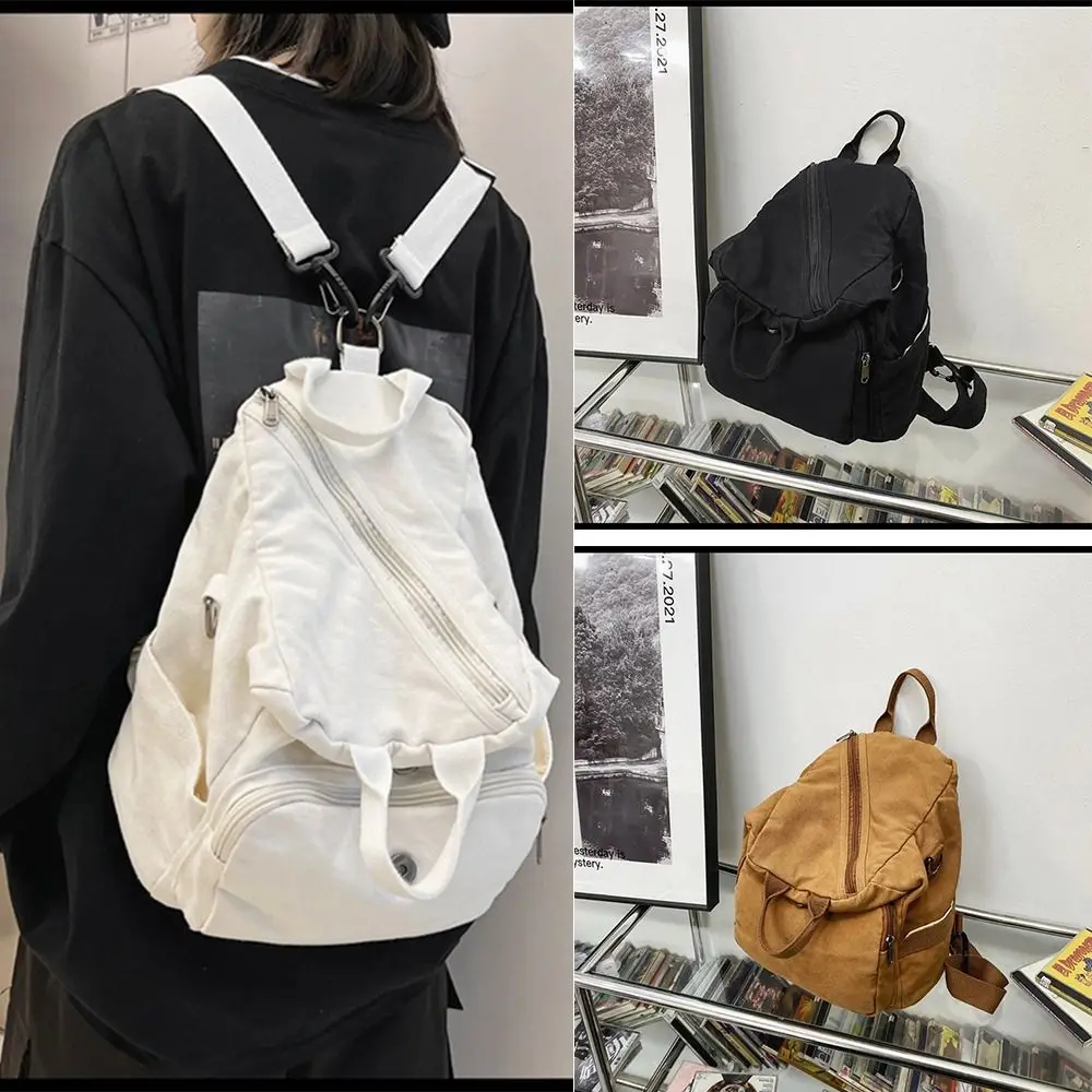 

Travel Canvas Canvas Backpack Solid Color Multi-purpose Crossbody Bag Large Capacity School Bag for Students Women Men