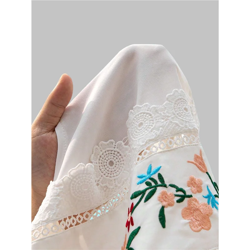 

НОВИНКА-Женская блузка с кружевной отделкой и цветочной вышивкой, праздничные укороченные топы без рукавов с воротником-стойкой