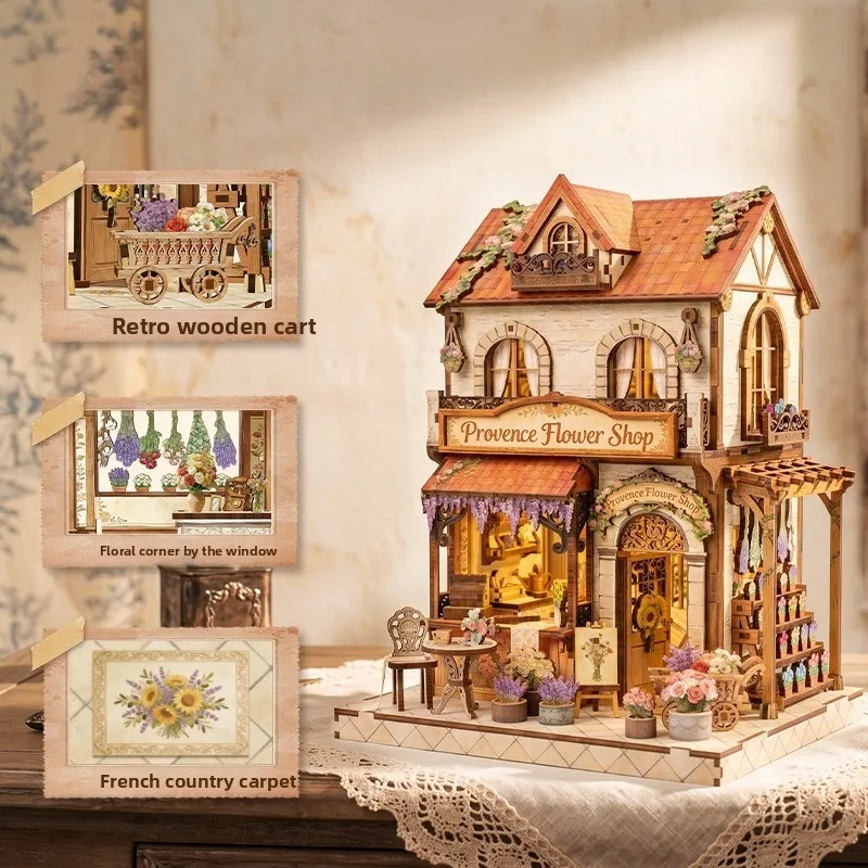 DIY Floral House Miniature Kit, 3D Wooden Puzzle with LED Light, Handmade Flower Garden Room Model, Romantic Desk Decor, Gift fo