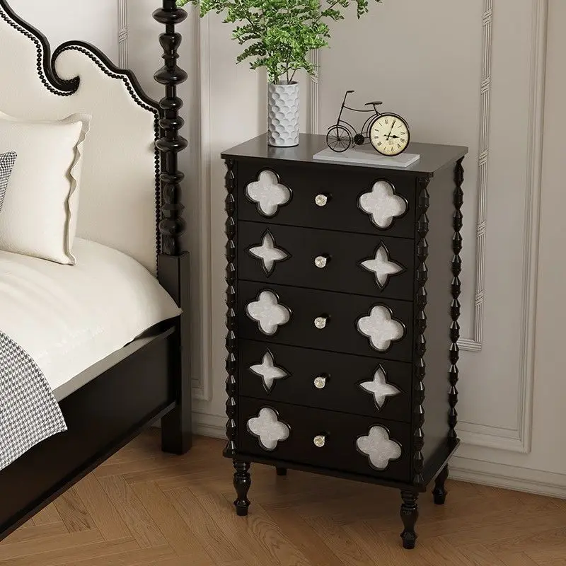 Комод во французском стиле ретро, легкий роскошный корпус, четырехлистный клевер, шкаф для хранения из цельного дерева, высококачественный шкаф для хранения в спальне