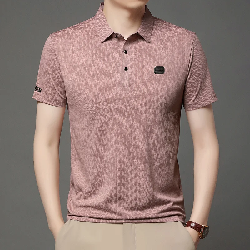 Herren Kurzarm-Poloshirts mit Vertikalen Streifen Lässige Leichte Atmungsaktive Oberteile mit Logo-Emblem für Männer – Detail 22