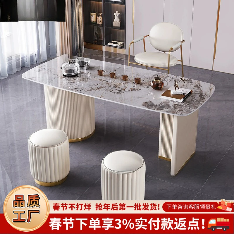 

Light luxury rock plate table and chair combination balcony table and tea set, integrated brewing and boiling