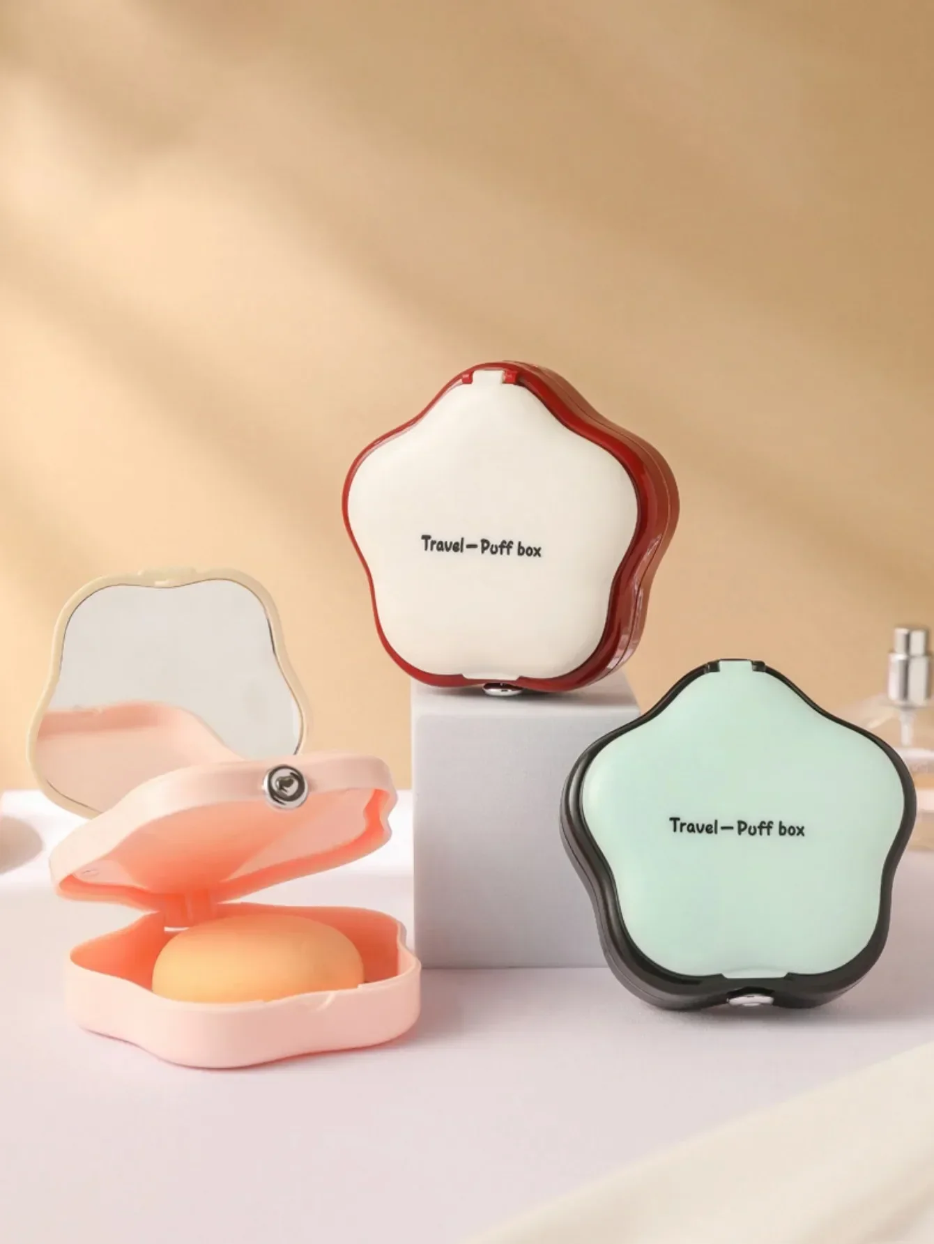 Breathable powder puff cushion storage box, portable for travel, student home use, acrylic dustproof makeup box with makeup mirr