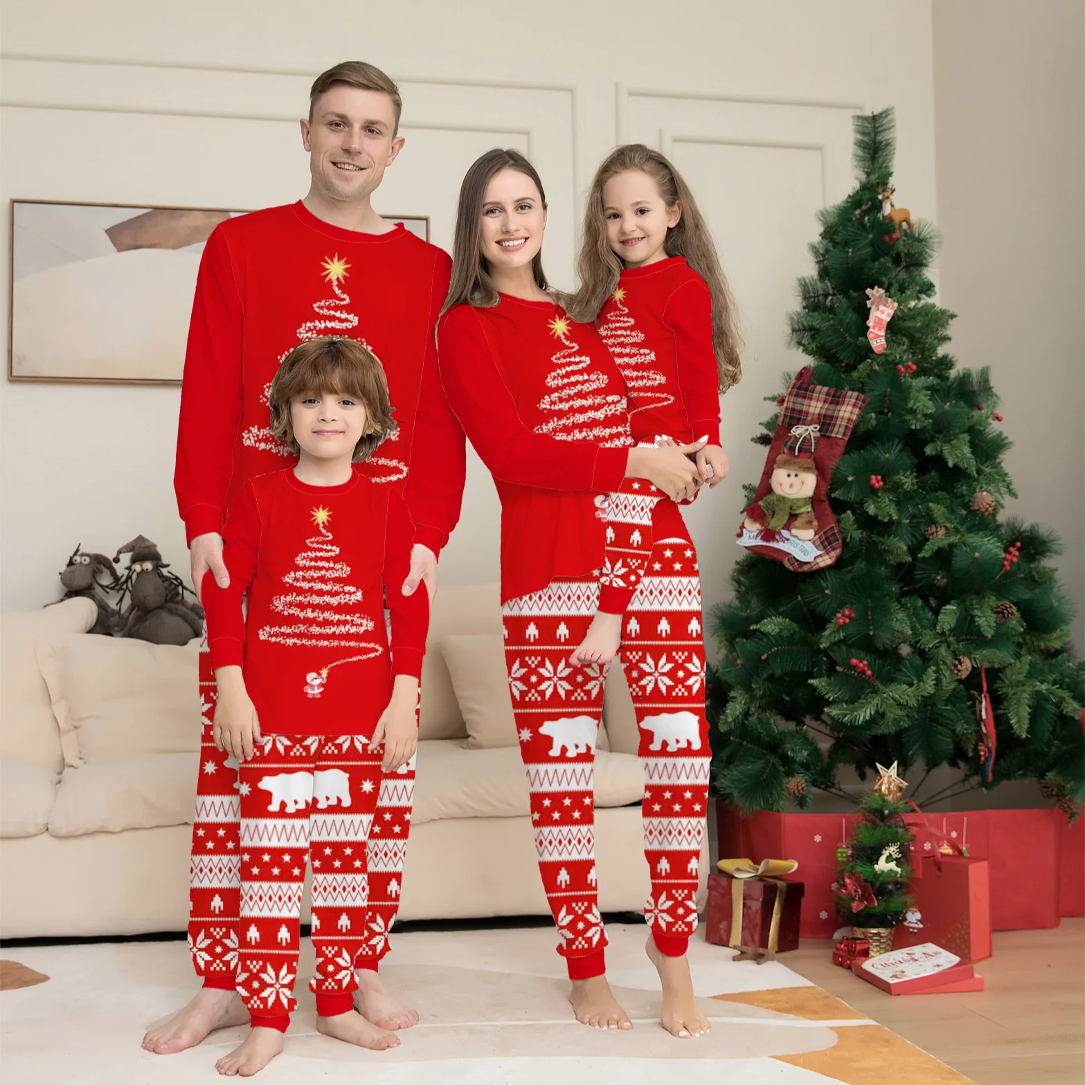 

Christmas Pajamas Mommy Family Set Xmas Elk Print Red Blue Long Sleeve Sleepwear Mom Dad Boy Girls Outfits for Christmas Party