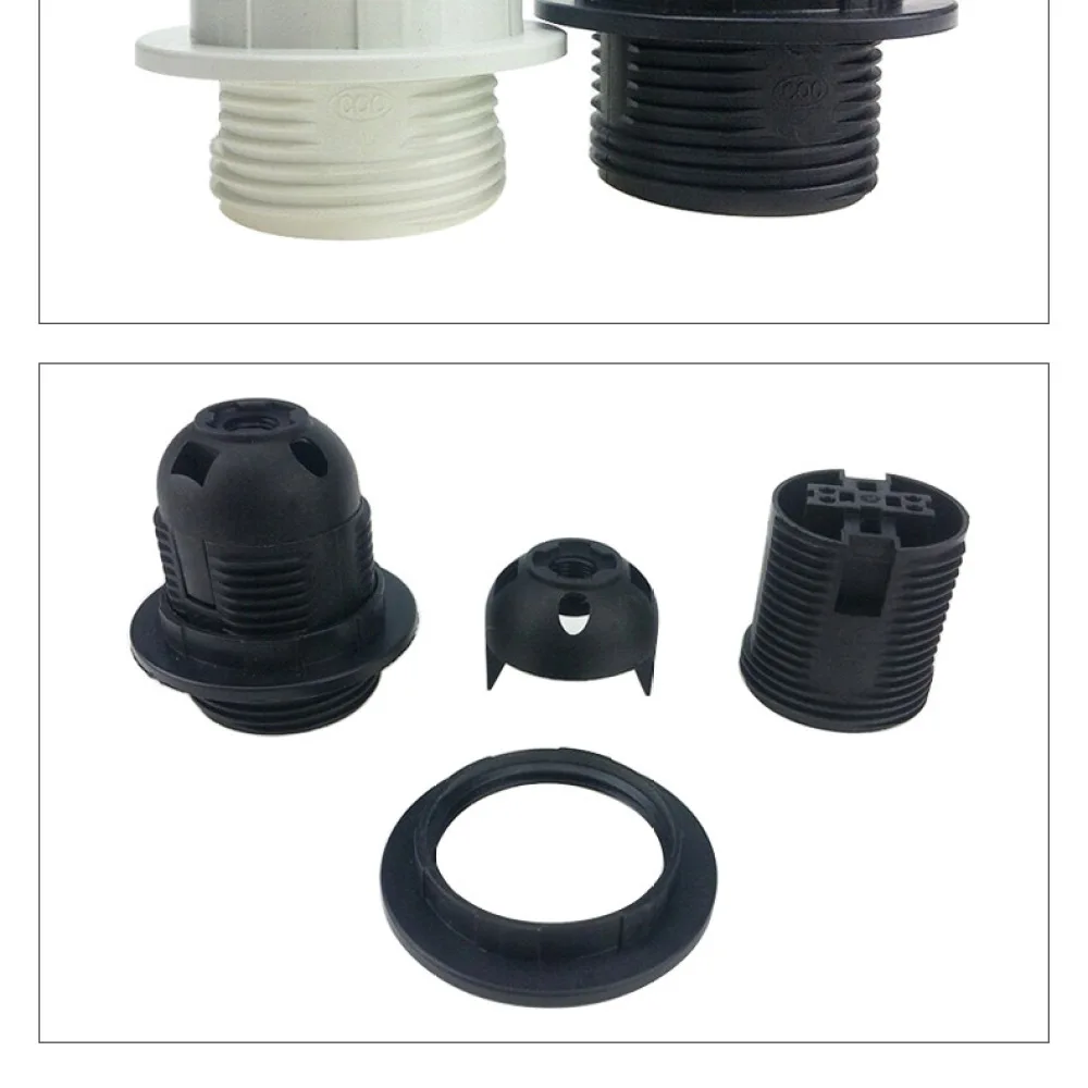E27 Screw Light Socket Plastic Full Threaded Base For Ceiling Pendant Table Lamp Fixture Electrical Component Connector