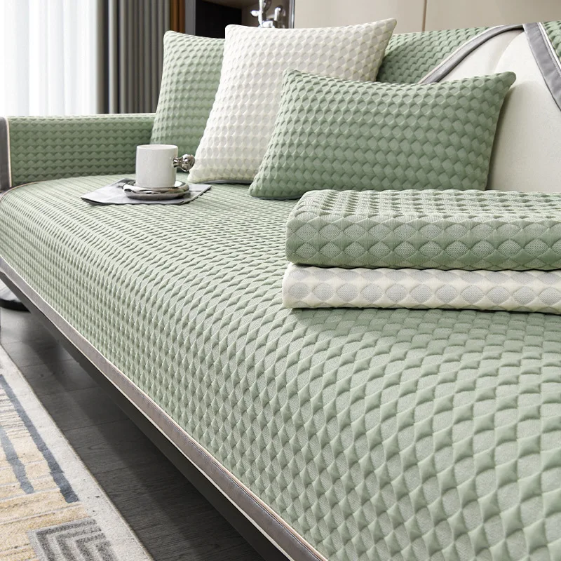 1pc Summer Cool Ice Silk Sofa Cover Chic Geometric Lattice Sofa Throw Blanket Machine Washable Couch Protector Covers Home Decor