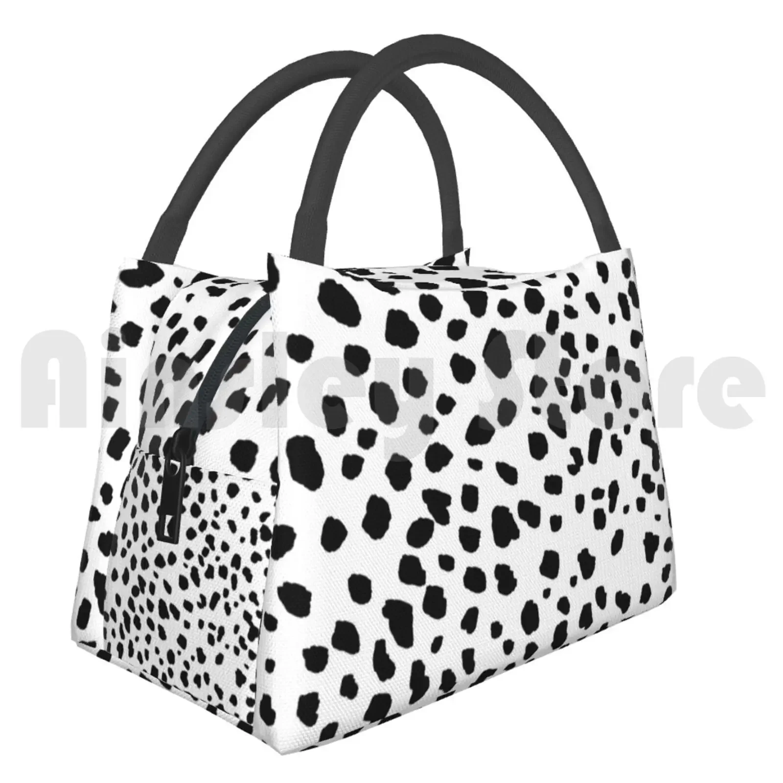 Portable Insulation Bag Dalmatian Spot Vegan Animal Print Black White Minimal Monochrome Grey Nordic Pattern