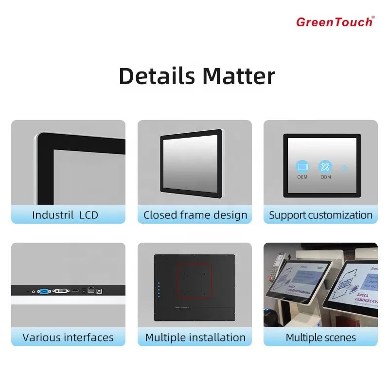 19 インチフロント 65 防水産業クローズドフレーム Lcd ディスプレイモニター 1024 X600 シルバータッチモニタービジネス用
