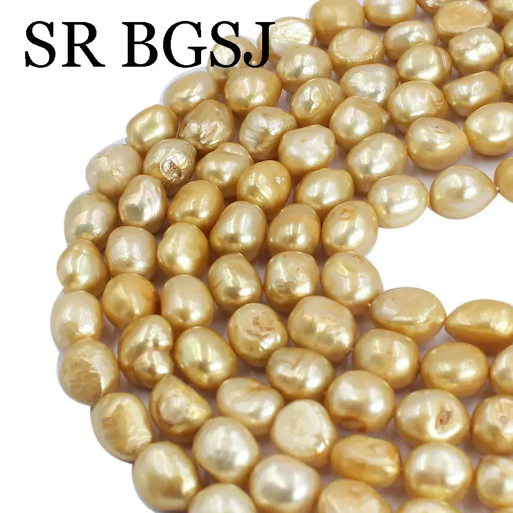 

11-12mm Champagne Yellow Rice Isolation Loose Natural Freshwater Pearl Beads for Jewelry Making DIY Accessories 14inch