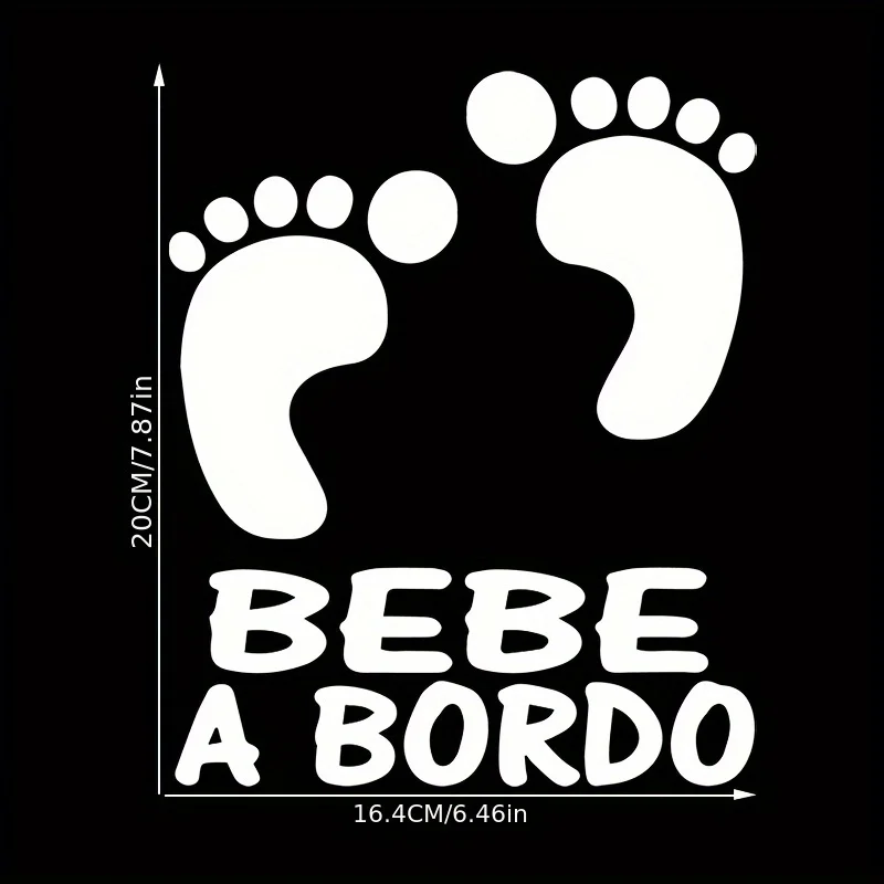 1Pc “BEBE A BORDO” Vinyl Sticker, Cartoon Footprint Baby Warning Decal for Rear Window Glass Metal, Holiday Gift