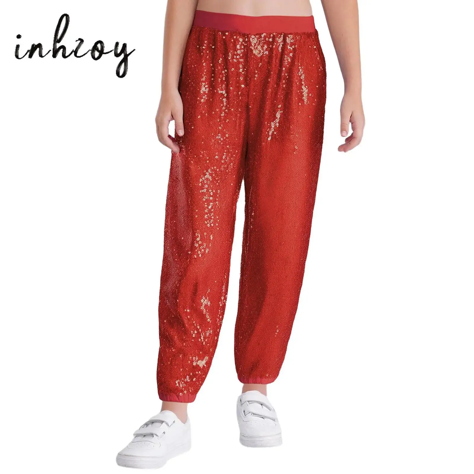 

Kids Girls Jazz Hip-Hop Dance Pants Sparkling Sequins Elastic Waistband Bloomers Trousers for Dance Stage Performance Streetwear