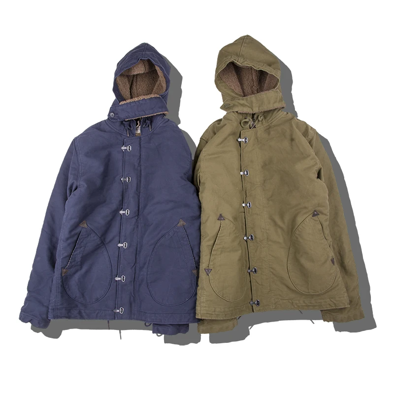 

Retro American Navy N Thiened Cotton Jaet Men's Slim Fit De Coat Parka Observer Hooded Zipper Casual Youth Faion