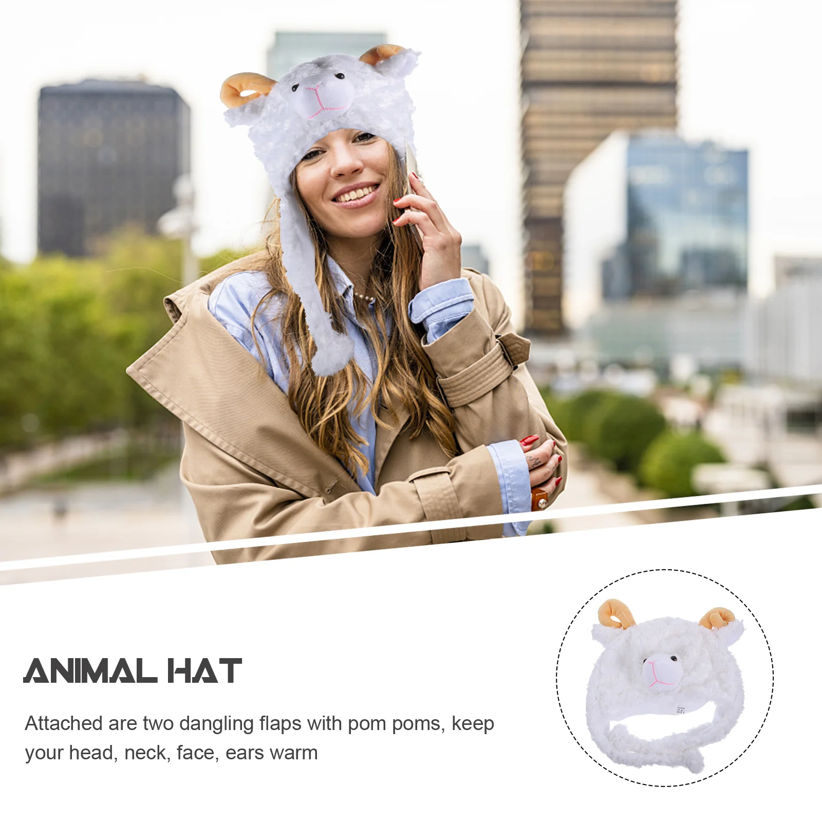Sombrero de animal Estilo de dibujos animados Capucha de esquí de invierno Talla única Se adapta a la mayoría de los niños Adultos Gorro con orejeras elásticas para rendimiento en clima frío