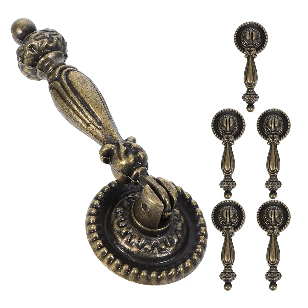 6Pcs Vintage Bronze Cabinet Pull Handles Tear Drop Drawer Knobs Zinc Alloy Decorative Metal for Closet Dresser Cupboard