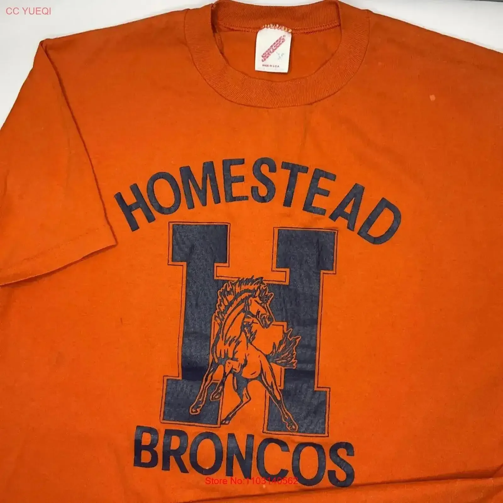 Vintage Homestead Broncos T Shirt 80s JERZEES High School Sz Large RARE Washed Soft graphic designer clothes vintage Washed