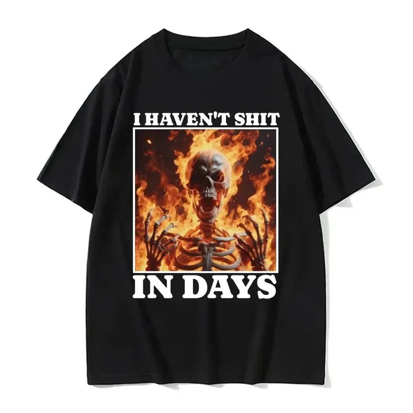 ICH Haven't Shit in Days Lustiges T-Shirt Ironisches Skelett Meme T-Shirts Männer Frauen Harajuku Gothic T-Shirt Streetwear Grafik Y2K Top
