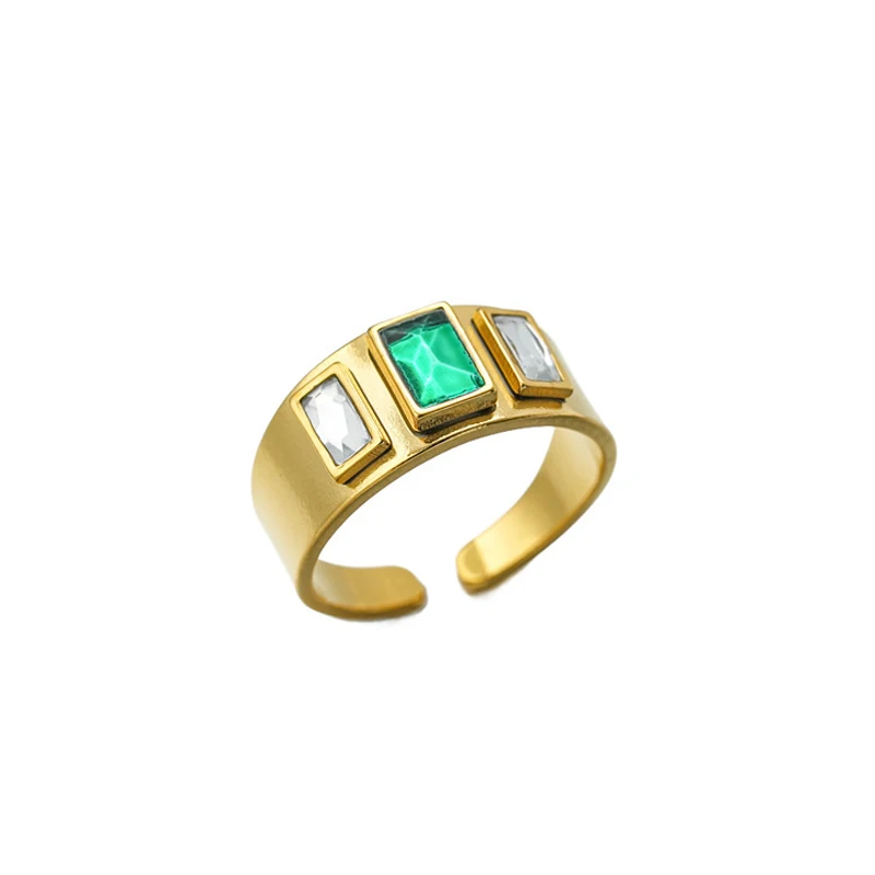 Colorful Big Crystal Stainless Steel Ring for Women Titanium Steel Jewelry Accessories Square Zircon Open Ring Birthday Present