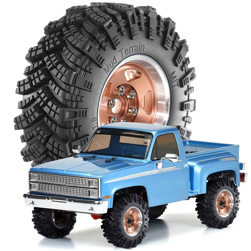 ABXE-4Pcs 98Mm Metal 1.9Inch Beadlock Wheel Rim Rubber Tire Set For 1/10 RC Crawler Car TRX4 D90 Axial SCX10 II III
