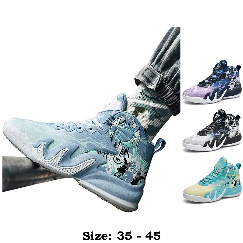 

Высококачественная повседневная спортивная кожаная обувь с принтом для мужчин, размер 2025, 35, 45, уличные беговые баскетбольные кроссовки, черные, синие