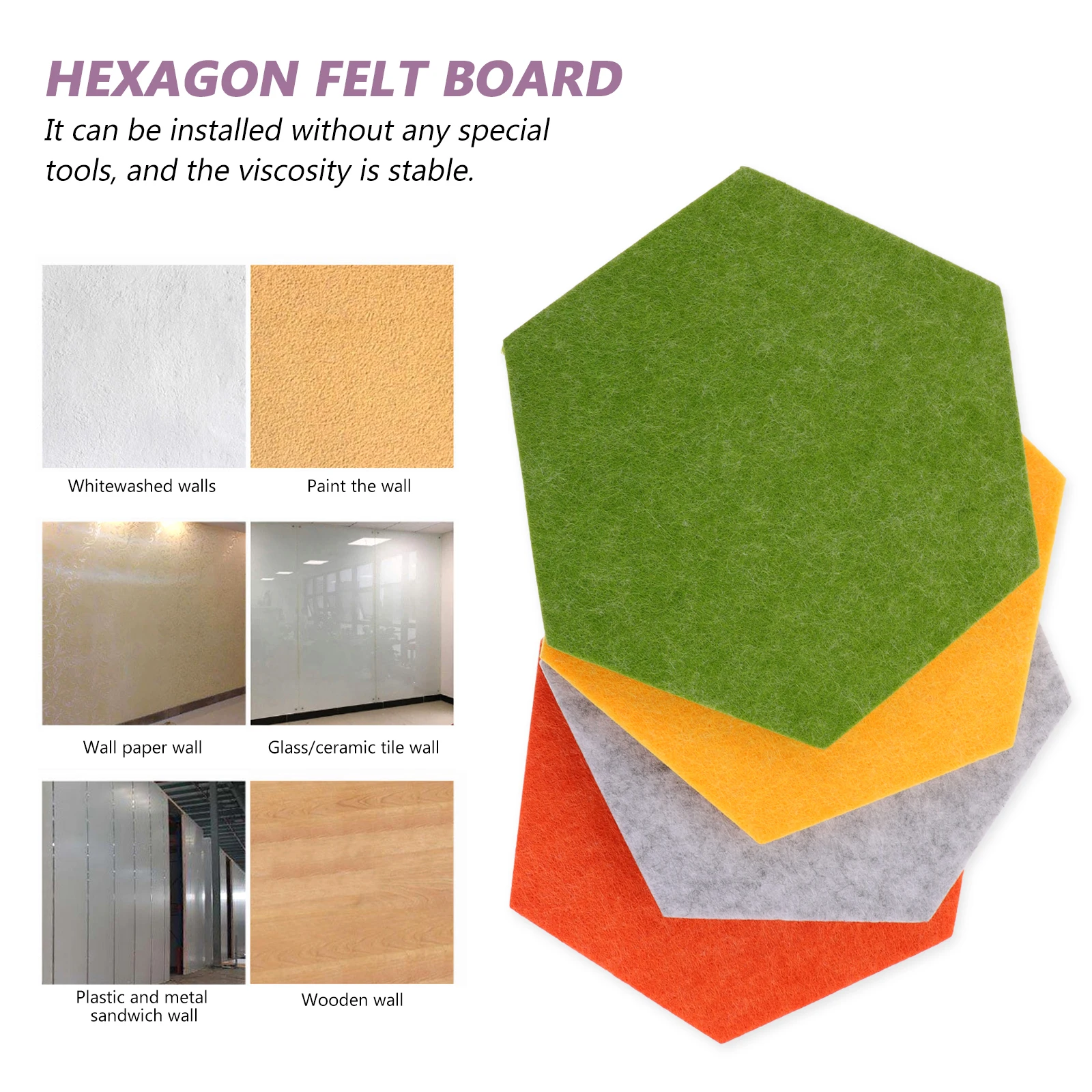 

8pcs Hexagon Felt Wall-Mounted Adhesive Memo Pin Board For Office Home School Decoration Felt Wall Tiles Bulletin Board Display