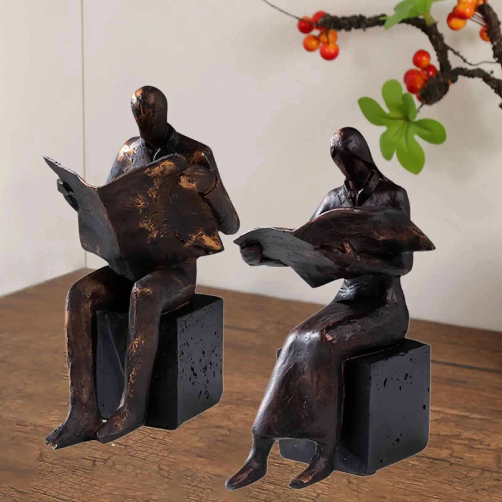 Reading Figurine Bookend Resin Modern Bookshelf Decor Reader Statue Collectible Abstract Art Sculpture for Shelves Desktop Home
