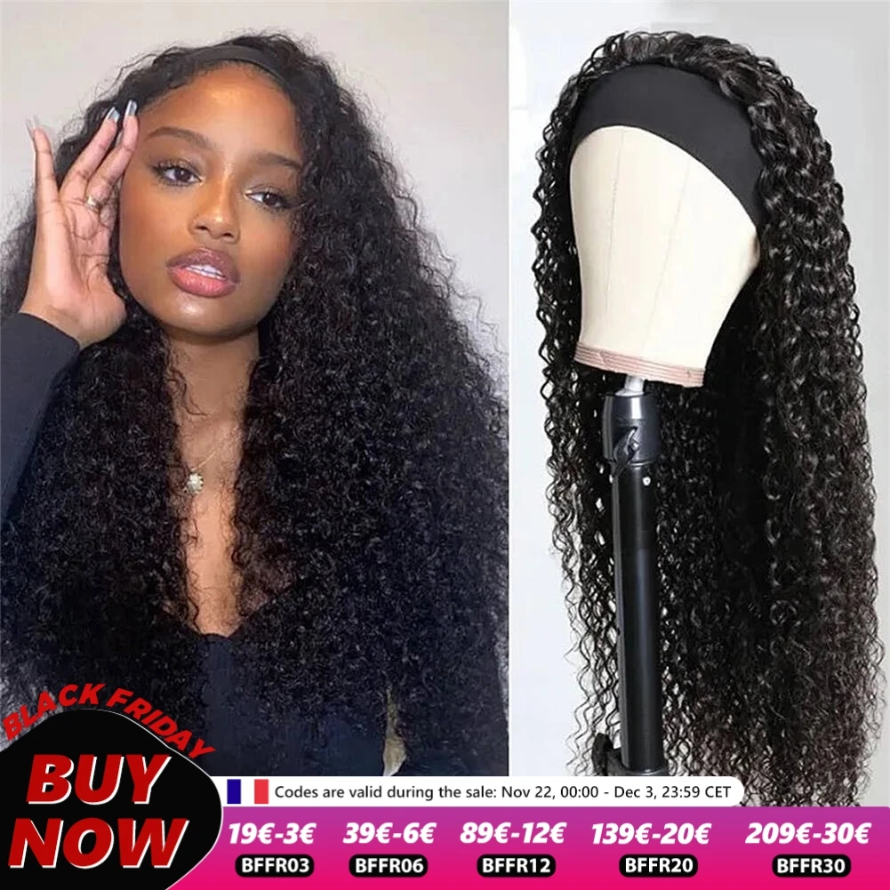 Kinky Curly Headband Wigs 100% Brazilian Human Hair Wigs Long Curly Hair For Women Full Machine Made Human Hair Wig 180% Density