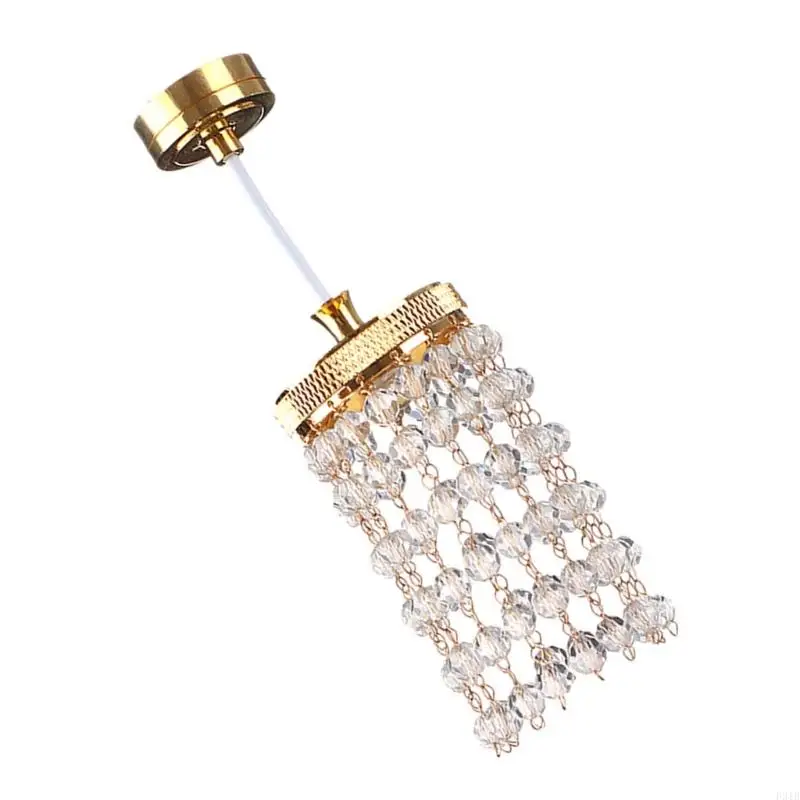 โคมระย้าคริสตัลขนาดเล็ก 1/12 สำหรับบ้านตุ๊กตาพร้อมไฟ LED ง่าย ๆ ติดตั้งอุปกรณ์เสริมโลหะอุปกรณ์เสริม p31b